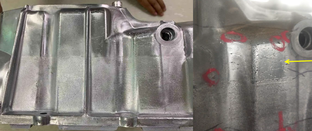 產品表面呈現缺料，裂紋缺陷