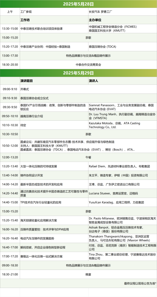 5月泰國壓鑄行業(yè)峰會前瞻：一睹頂級專家陣容風(fēng)采